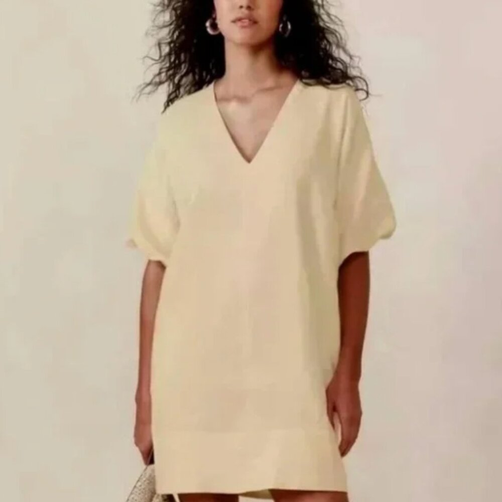 Banana Republic Petite XS LIVIA LINEN MINI DRESS  in Butter Yellow